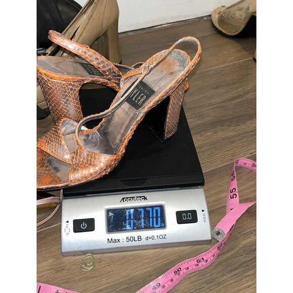 Richard Tyler Orange Snake Print Block Heel Sandals With Transparent Straps - Wo - Picture 10 of 10